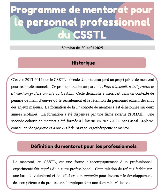 Programme mentorat