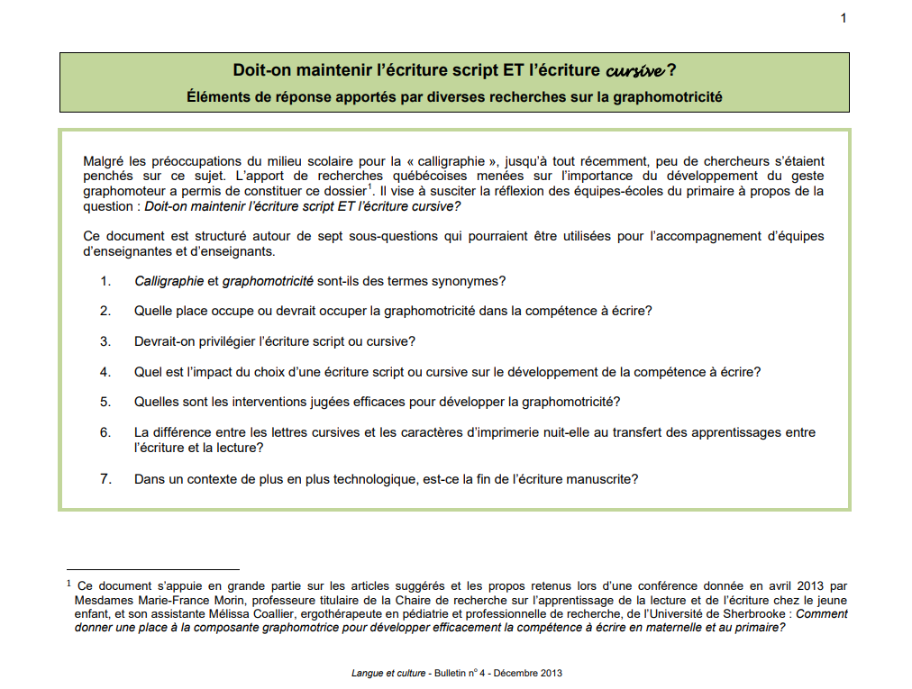 Doit-on maintenir l'écriture script et l'écriture cursive (image)